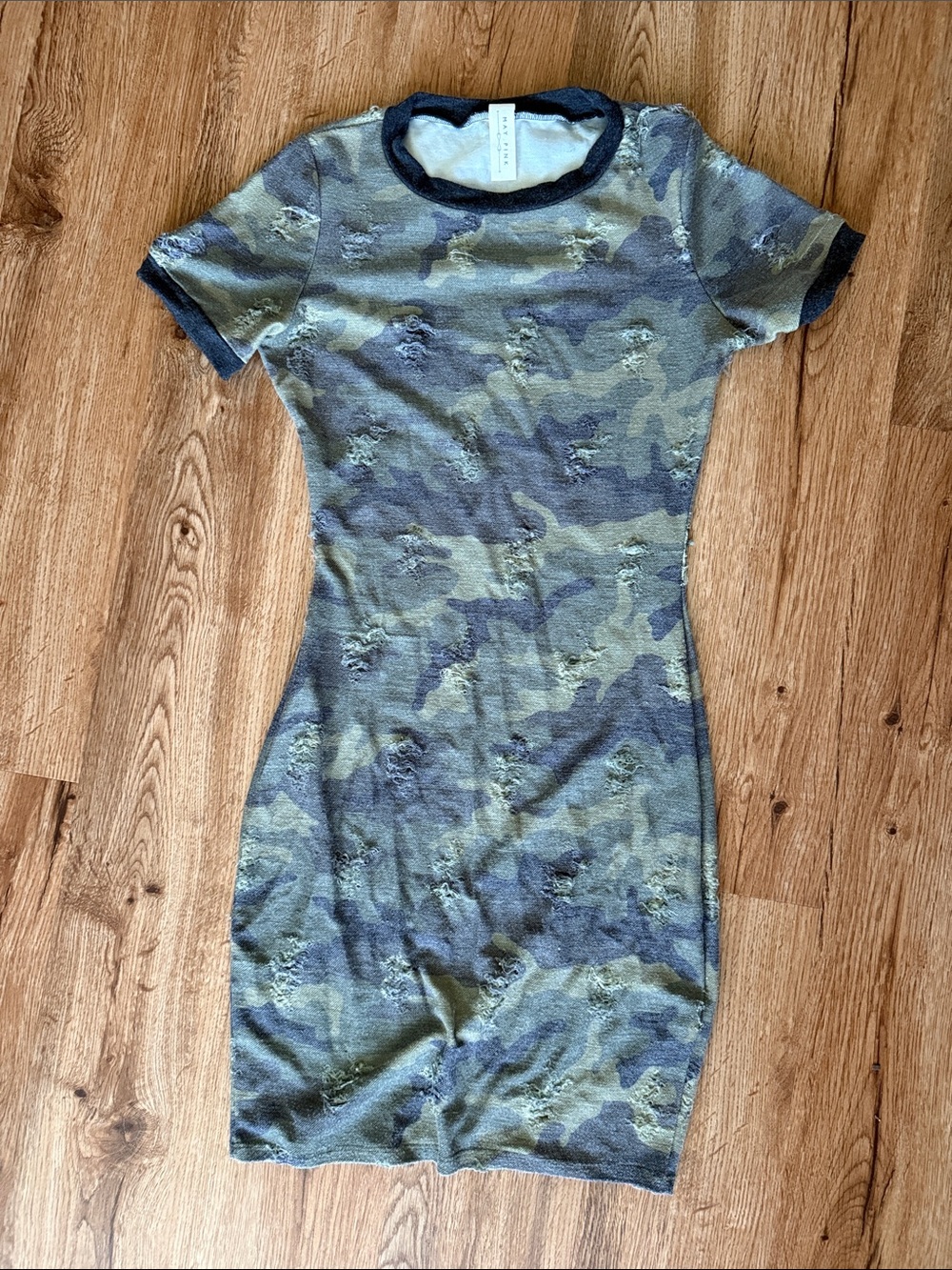 Green and Black Camo Distressed Mini Dress